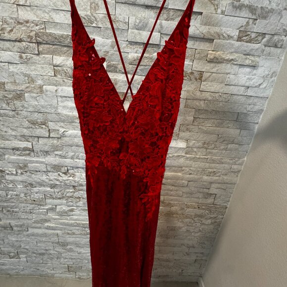 Lulus I've Got To Glow Red Sequin Lace-up Mermaid Maxi Dress - Size M - Picture 2 of 6